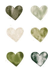Monochrome hand illustrated watercolor hearts for valentins card ect.
