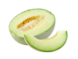 Green melon isolated on transparent png - obrazy, fototapety, plakaty