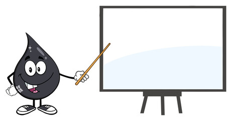 Talking Petroleum Or Oil Drop Cartoon Character Giving A Presentation. Hand Drawn Illustration Isolated On Transparent Background