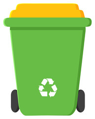 Green Recycle Bin Modern Flat Design. Hand Drawn Illustration Isolated On Transparent Background