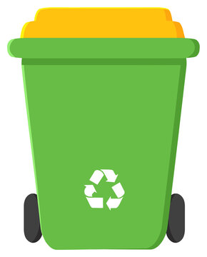 Green Recycle Bin Modern Flat Design. Hand Drawn Illustration Isolated On Transparent Background