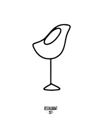 Contour vector clipart restaurant accessories on a white background. Candle holder, cocktail jug, cutlery. Logo, pattern, black and white.