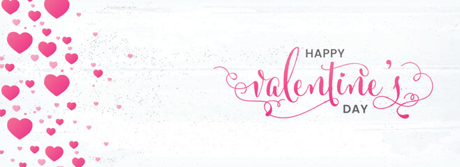 Happy Valentine's Day Banner or Header Design With Pink Hearts Decorated Background.