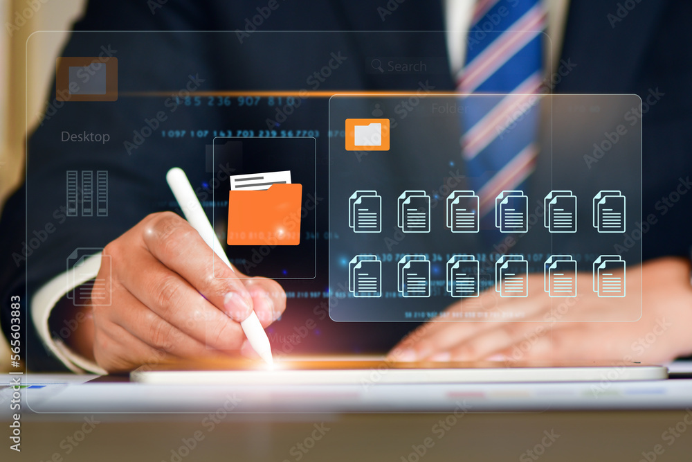 Poster document management system concept. enterprise content management, digital asset management, documen