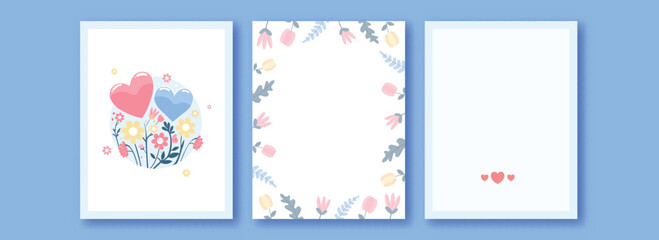 Love Greeting Cards Decorated With Floral, Hearts And Space For Text.