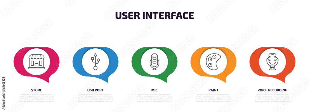 Poster user interface infographic element with outline icons and 5 step or option. user interface icons suc
