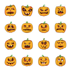 Collection of Halloween Pumpkin Flat Vectors 

