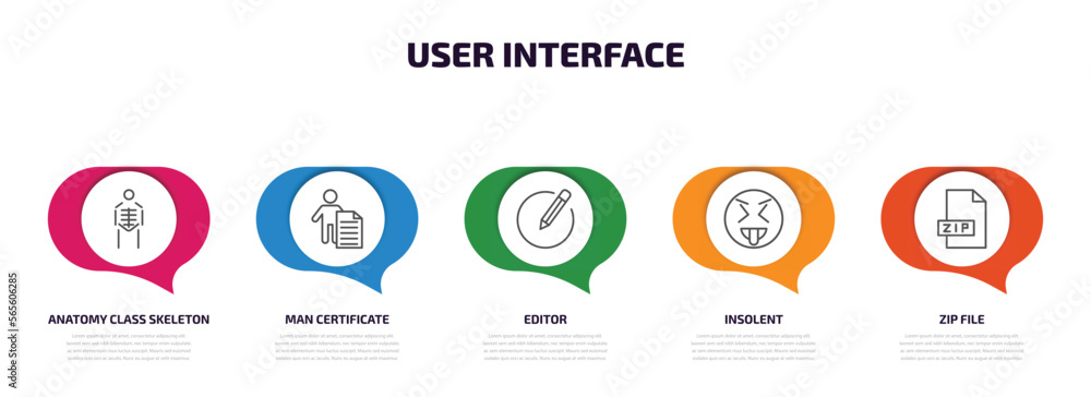 Poster user interface infographic element with outline icons and 5 step or option. user interface icons suc
