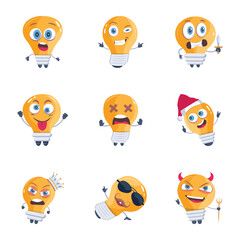 Set of Cute Bulbs Flat Icons 

