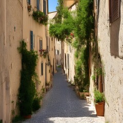 Fototapeta premium A beautiful narrow street, of the mountain village of Provence - generative ai