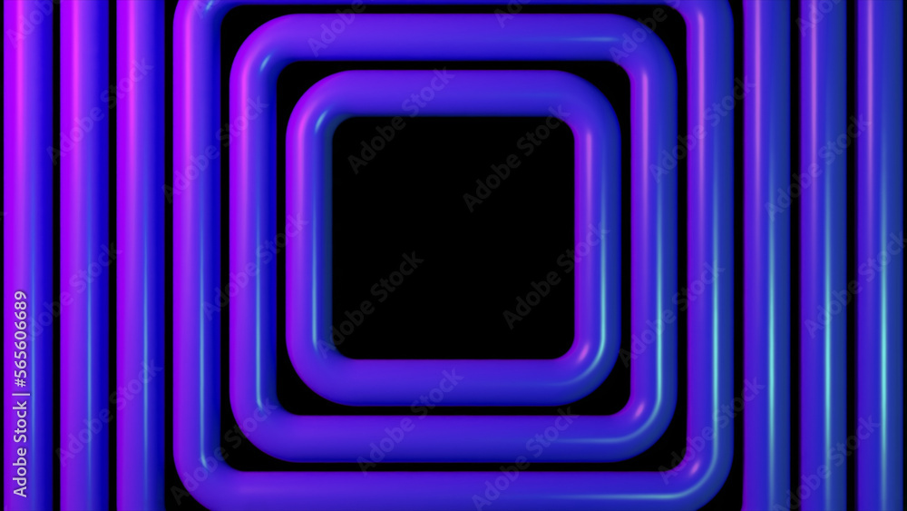 Aufkleber smooth rotation of the background of squares shapes on a isolated black background. blue color.