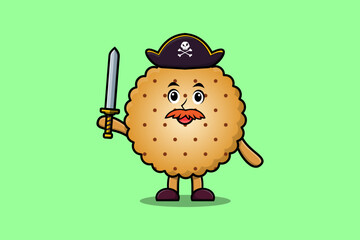 Cute cartoon mascot character Cookies pirate in modern design