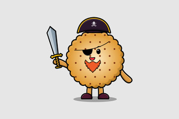 Cute cartoon mascot character Cookies pirate in modern design