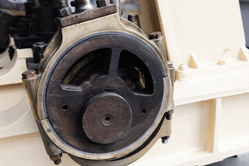 Mechanic parts of an old  boat engine, close up photo