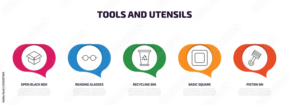 Poster tools and utensils infographic element with outline icons and 5 step or option. tools and utensils i