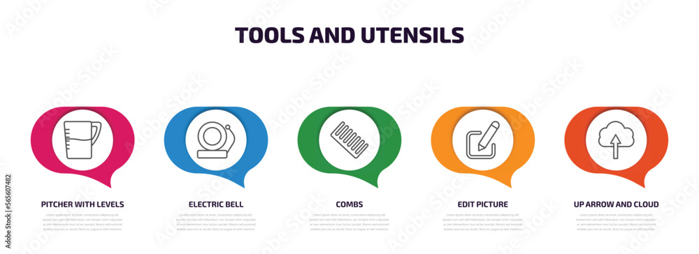 Aufkleber tools and utensils infographic element with outline icons and 5 step or option. tools and utensils i