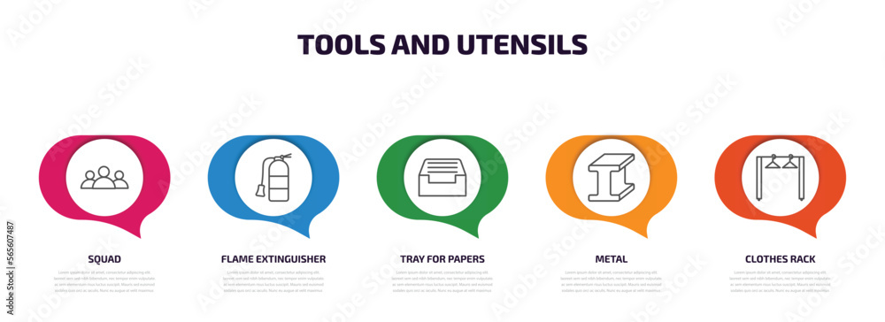 Aufkleber tools and utensils infographic element with outline icons and 5 step or option. tools and utensils i