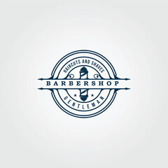 barbershop vintage logo icon and symbol with emblem vector illustration design