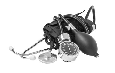 Medicine object. Blood pressure with stethoscope isolated. png transparent