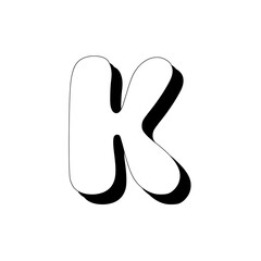 Hand drawn doodle uppercase letter K. Capital letters modern design. Handwritten English single abc letter symbol. Handdrawn font style of English alphabet. Single character K