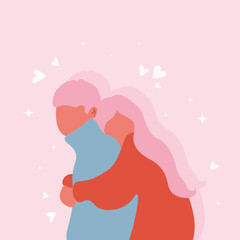 Love faceless couple hugging.Enamored characters. Romantic relationship, tenderness concept. Flat graphic vector illustration.	