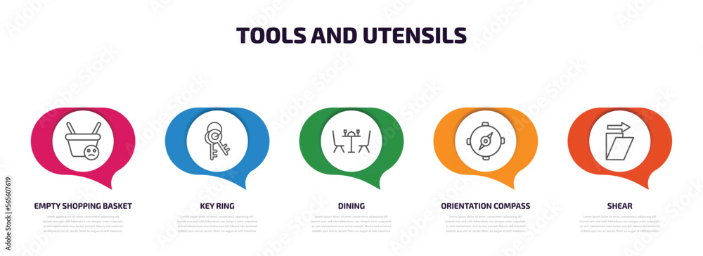 Poster tools and utensils infographic element with outline icons and 5 step or option. tools and utensils i