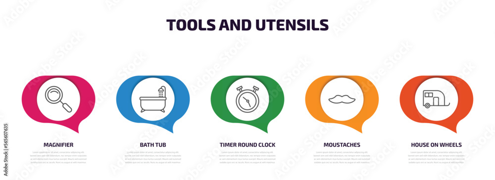 Poster tools and utensils infographic element with outline icons and 5 step or option. tools and utensils i