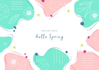 花と葉っぱの手描きフレーム 春の背景イラスト