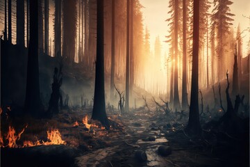 Burning Forest during Sunset