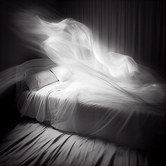 Laying white sheets on the bed,  created with Generative AI technology.