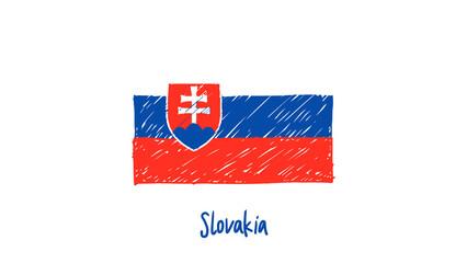 Slovakia National Country Flag Pencil Color Sketch Illustration with Transparent Background