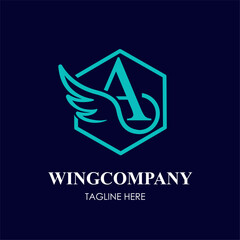 Initial F Letter with Wing Bird in Line Art Style Logo Idea Template