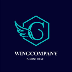 Initial G Letter with Wing Bird in Line Art Style Logo Idea Template