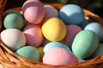 Fototapeta na wymiar Various coloured Easter eggs in pastel colours