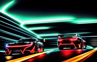Car street racing neon lights