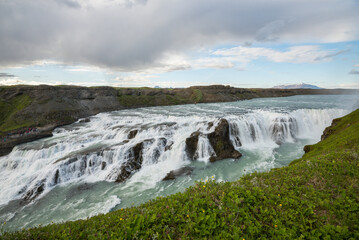 Majestic Gulfoss waterfall during summer in Iceland