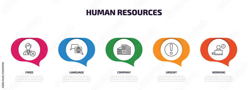 Poster human resources infographic element with outline icons and 5 step or option. human resources icons s