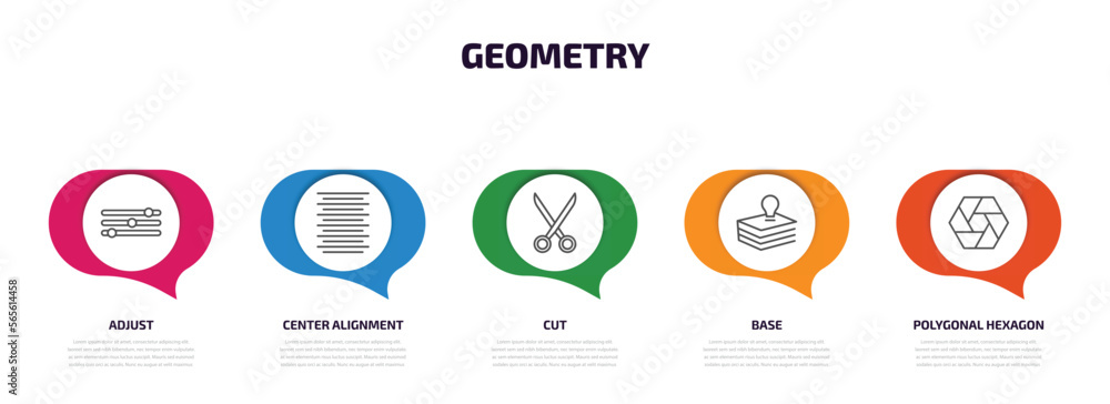 Poster geometry infographic element with outline icons and 5 step or option. geometry icons such as adjust,