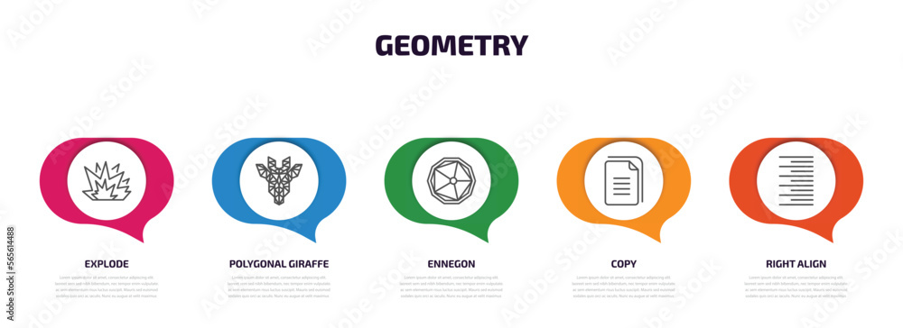 Poster geometry infographic element with outline icons and 5 step or option. geometry icons such as explode