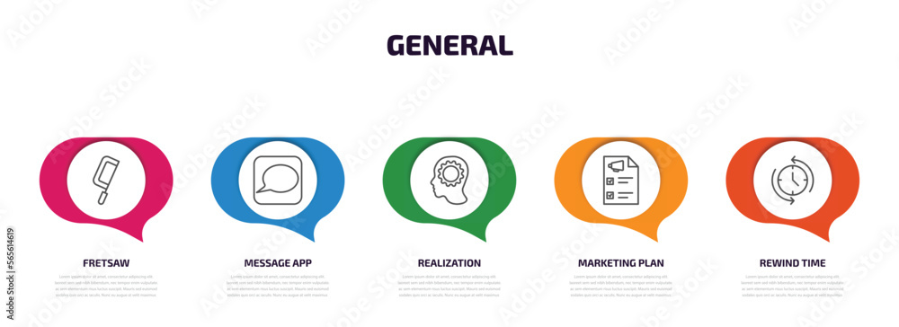 Poster general infographic element with outline icons and 5 step or option. general icons such as fretsaw, 