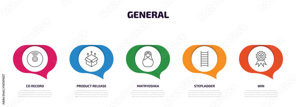 Aufkleber general infographic element with outline icons and 5 step or option. general icons such as cd record