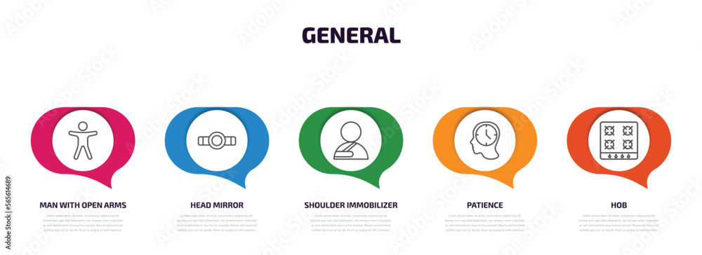 Aufkleber general infographic element with outline icons and 5 step or option. general icons such as man with 