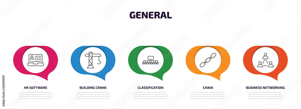 Poster general infographic element with outline icons and 5 step or option. general icons such as hr softwa