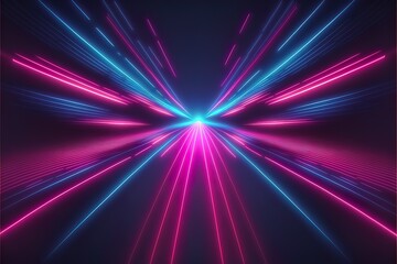 Fototapeta na wymiar Abstract purple neon background with rays and lines, light movement. Pink neon, purple neon, blue neon. AI