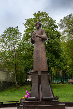 Kislovodsk, Russia - May 8, 2022: Monument to Alexander Solzhenitsyn, installed in 2018, sculptor Zurab Tsereteli