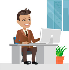 Business people character working on a laptop computer at office desk