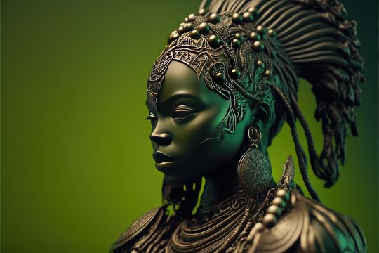 Tribal Africa: Beautiful Cultural Tribal African Female Face On A Green Banner