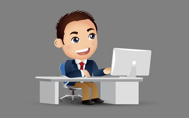 Business people character working on a laptop computer at office desk