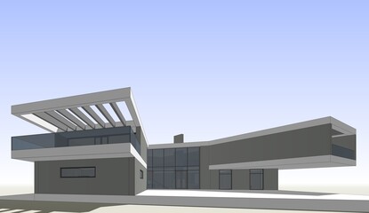 Fototapeta premium Modern house architectural 3d rendering 
