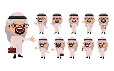 Arab businessman in different actions